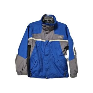 The North Face Hy Vent Jacket Kids Lg Blue Gray White Pockets Full Zip Outdoor